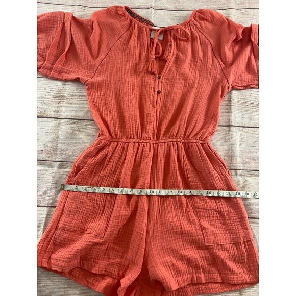 Knox Rose Women's Casual Coral Bohemian Romper - Small - Picture 6 of 13